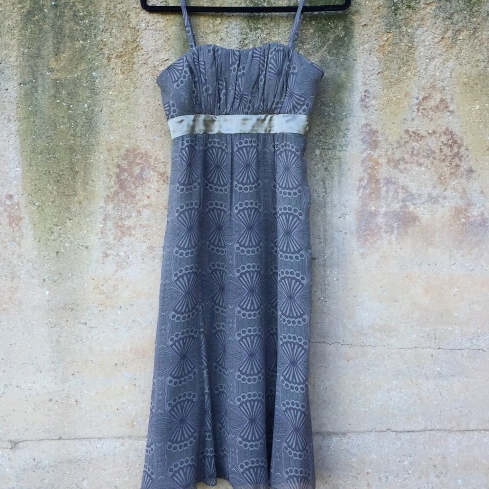 Ted Baker London Grey Silk Crepe Art Deco Dress | Size 6 (?)